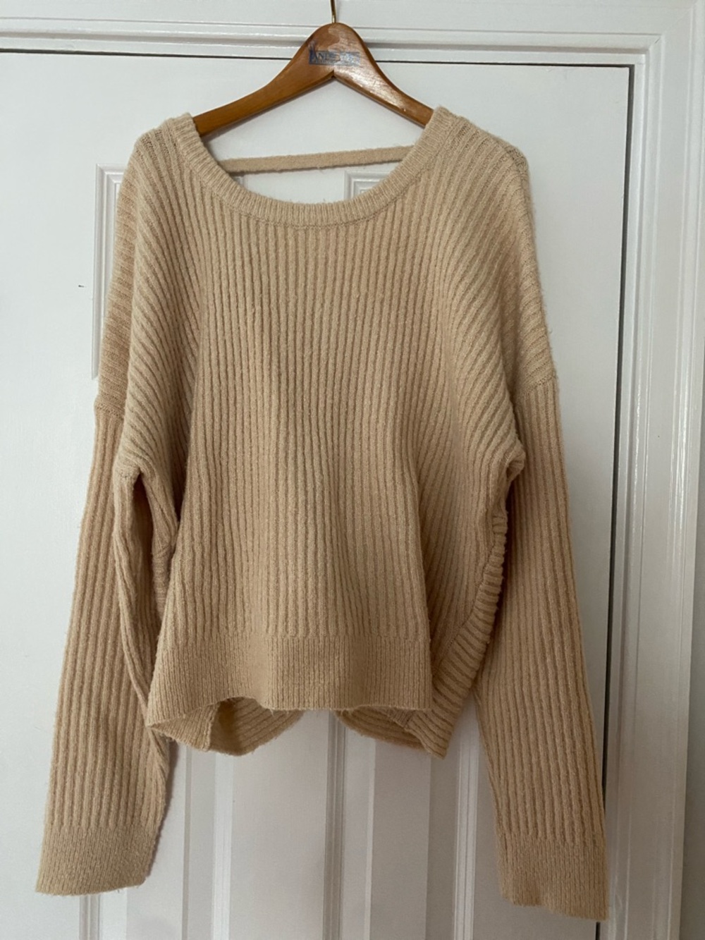 Relaxed Rib-Knit Women's Sweater in Beige